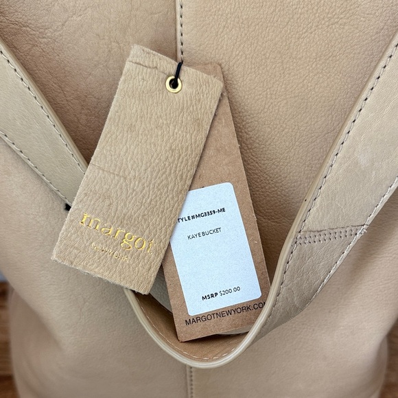 Margot New York Kaye Bucket Bag Beige Leather Tote NWT - Picture 3 of 17